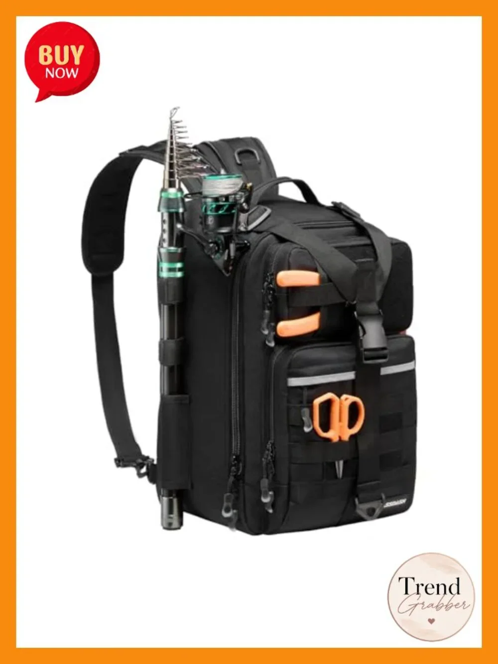 Convertible Fishing Backpack Sling Bag with Rod Holder Water-Resistant Tactical